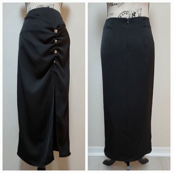 RIVER ISLAND Ruched Side Split Black Skirt SIZE S - Picture 7 of 15